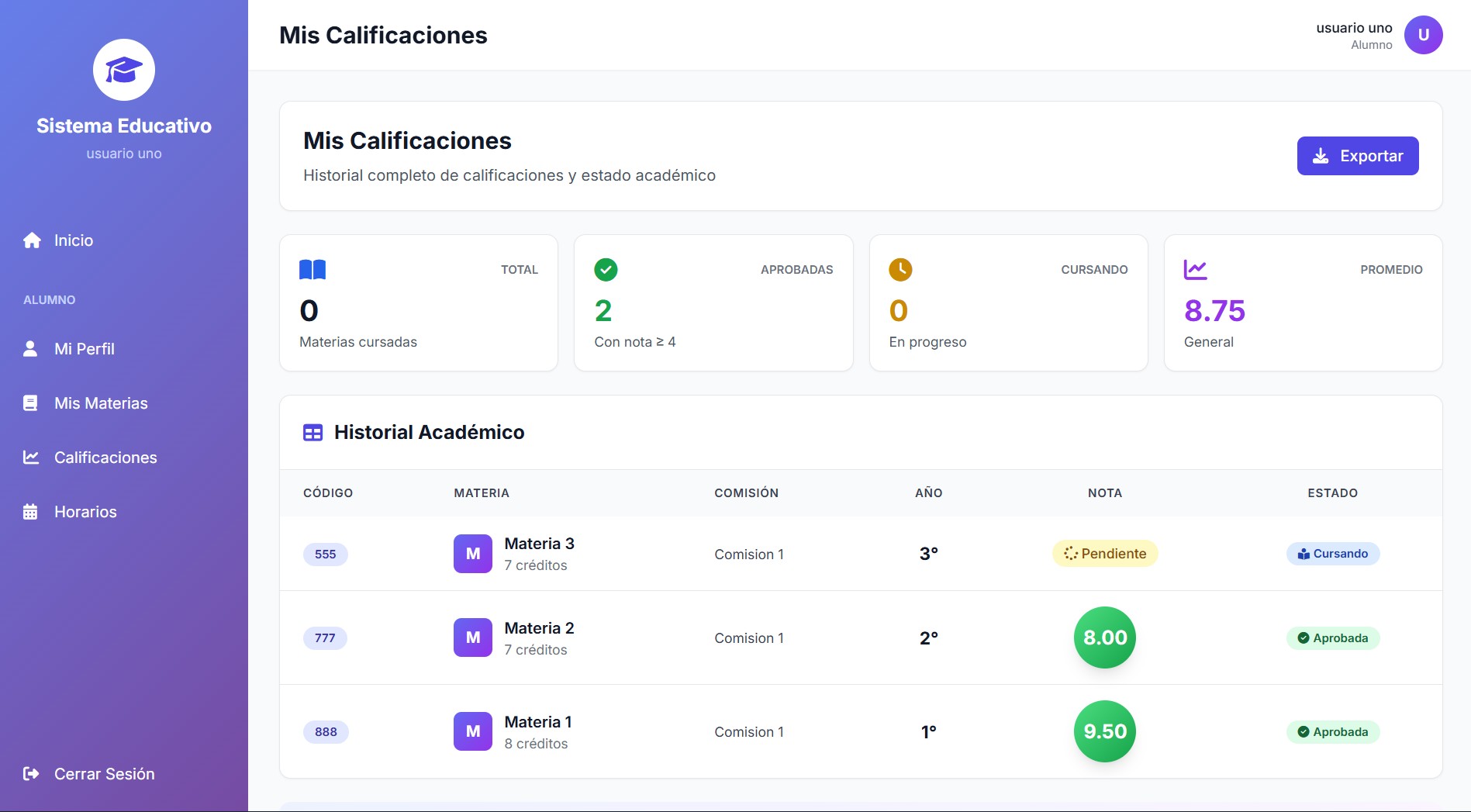GestorAlum — Gestión Académica captura 4